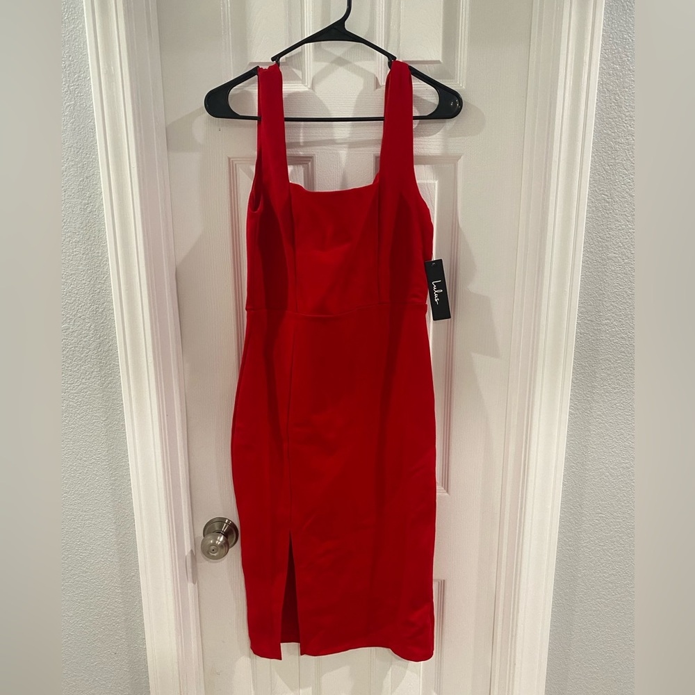 Lulus medium cocktail dress with front slit. Brand new with tags.